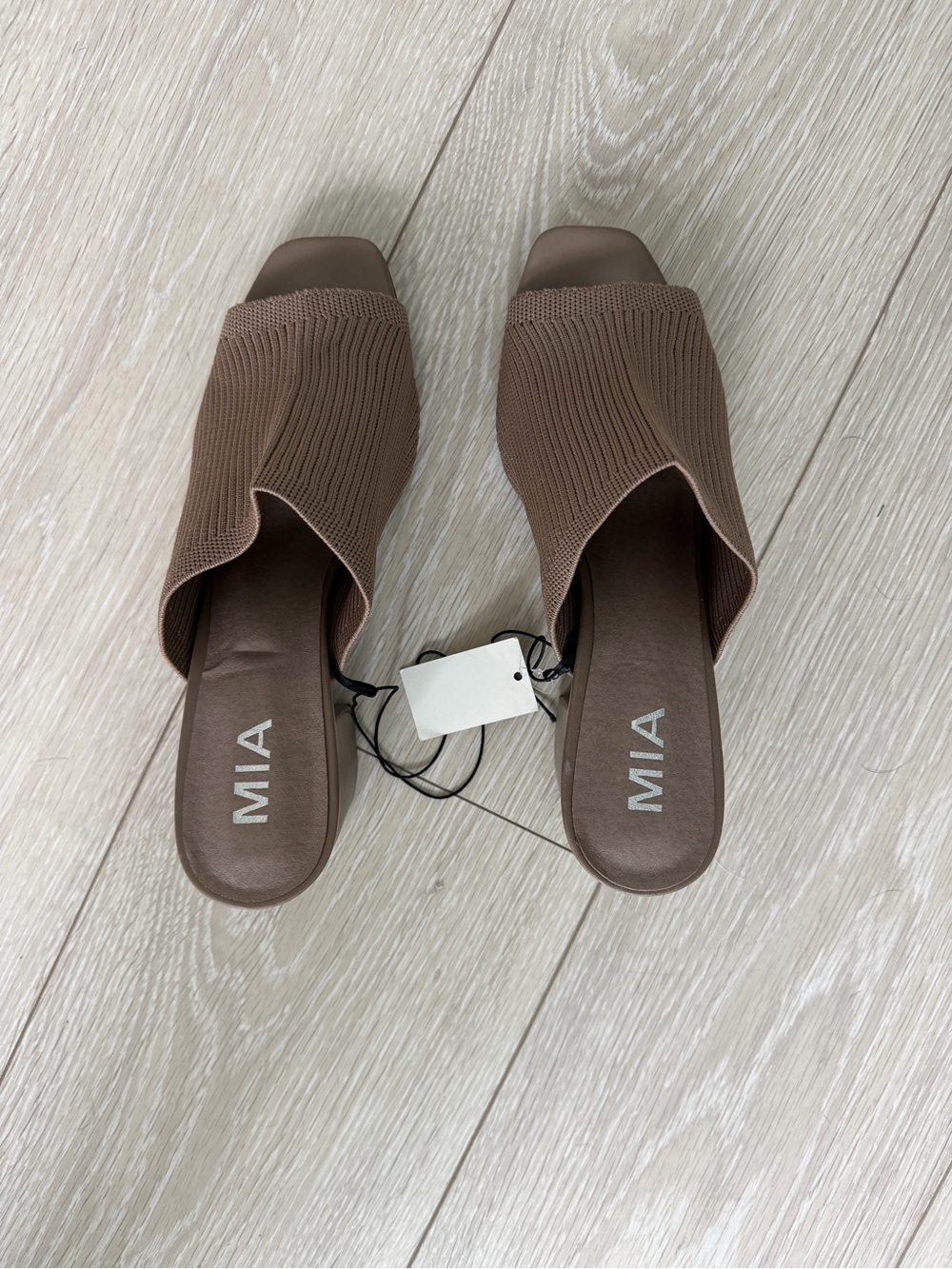 MIA Taupe Knit Open-Toe Slide Mules